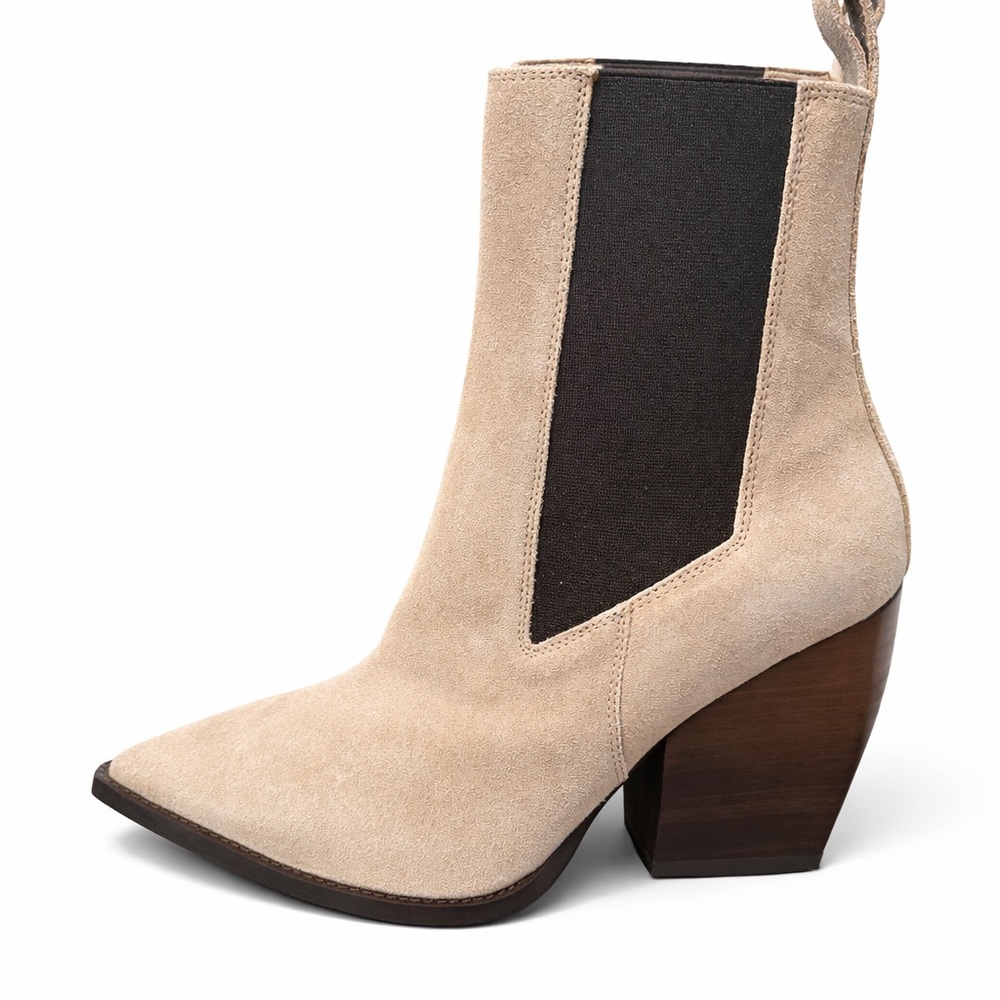AllSaints Ria Suede Ankle Boots Sz 8 EU 38 Beige Chelsea Pointed Toe NEW